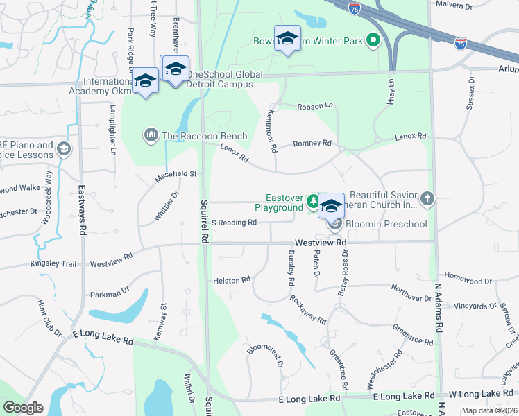 map of restaurants, bars, coffee shops, grocery stores, and more near 960 North Reading Road in Bloomfield Hills