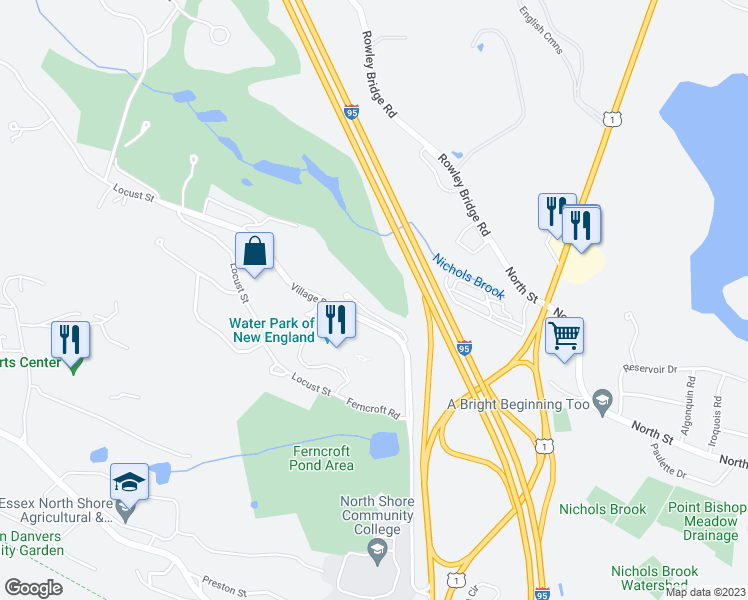 map of restaurants, bars, coffee shops, grocery stores, and more near 9 Callaway Drive in Danvers
