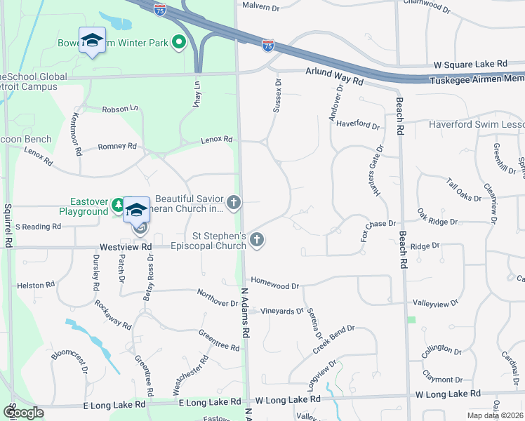 map of restaurants, bars, coffee shops, grocery stores, and more near 2953 Squire Court in Troy