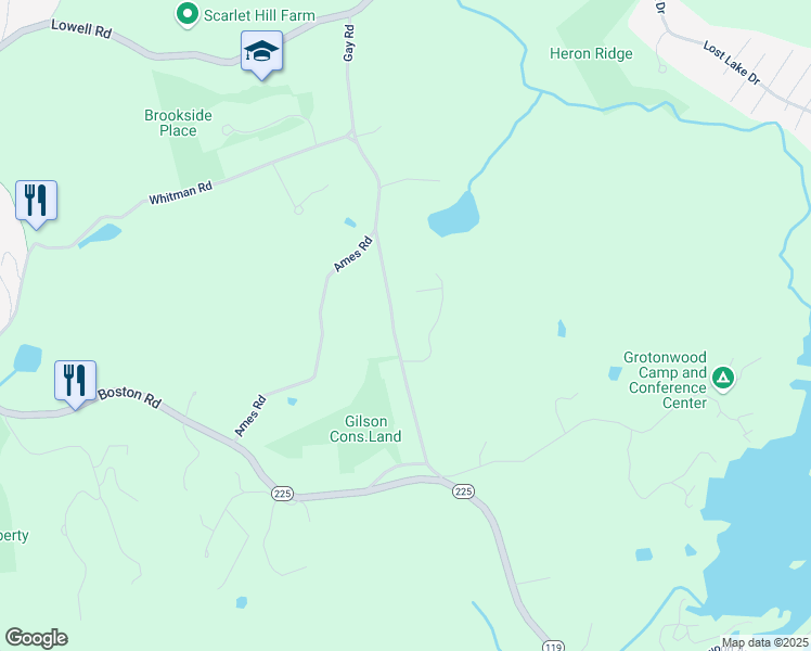 map of restaurants, bars, coffee shops, grocery stores, and more near 27 Whitaker Lane in Groton