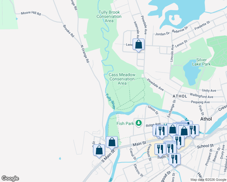 map of restaurants, bars, coffee shops, grocery stores, and more near 1 Lenox Street in Athol