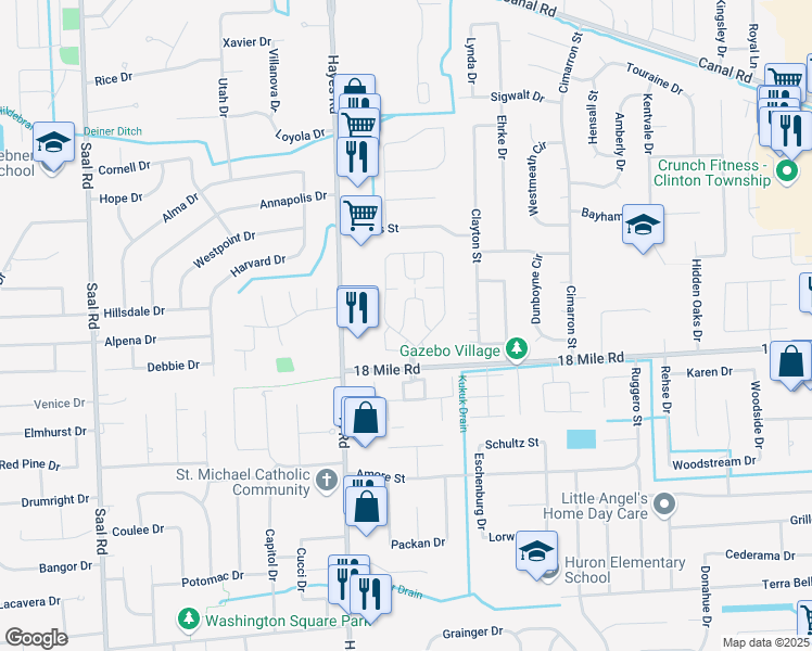 map of restaurants, bars, coffee shops, grocery stores, and more near 41185 Chancellor Court in Clinton Township