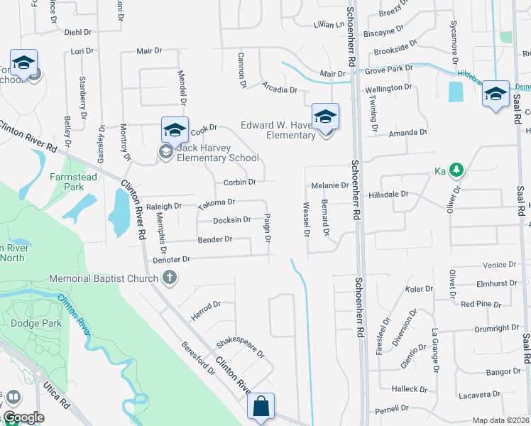 map of restaurants, bars, coffee shops, grocery stores, and more near 12975 Docksin Drive in Sterling Heights