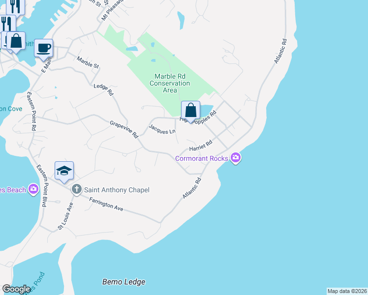 map of restaurants, bars, coffee shops, grocery stores, and more near 4 Harriett Road in Gloucester