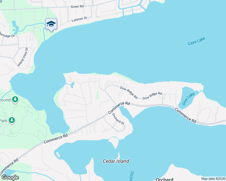 map of restaurants, bars, coffee shops, grocery stores, and more near 4785 Dow Ridge Road in Orchard Lake Village