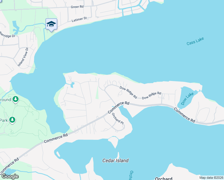 map of restaurants, bars, coffee shops, grocery stores, and more near 4785 Dow Ridge Road in Orchard Lake Village