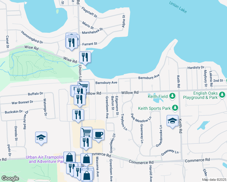 map of restaurants, bars, coffee shops, grocery stores, and more near 2514 Barton Street in Commerce Charter Township