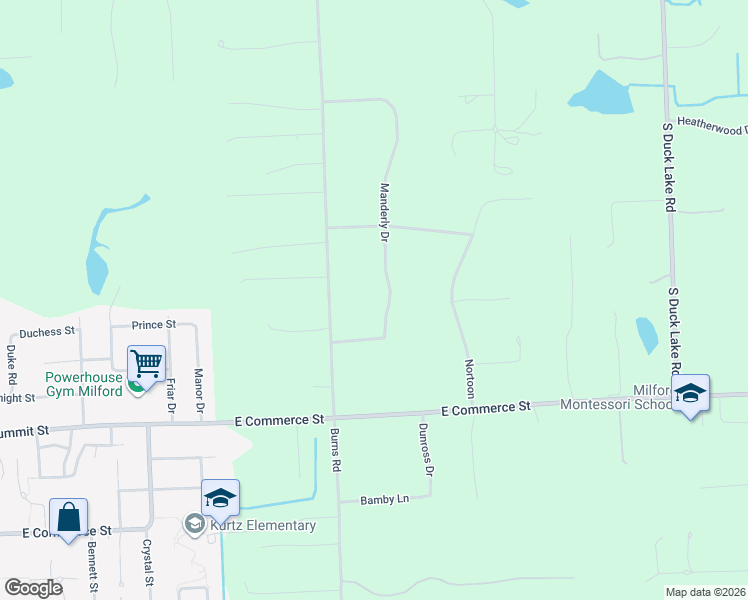 map of restaurants, bars, coffee shops, grocery stores, and more near 823 Manderly Drive in Milford Charter Township
