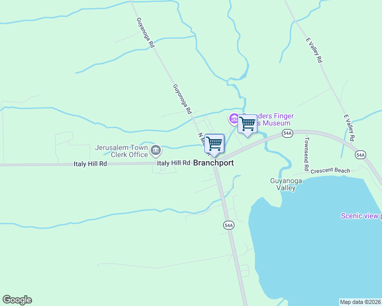 map of restaurants, bars, coffee shops, grocery stores, and more near 3390 Guyanoga Rd in Branchport