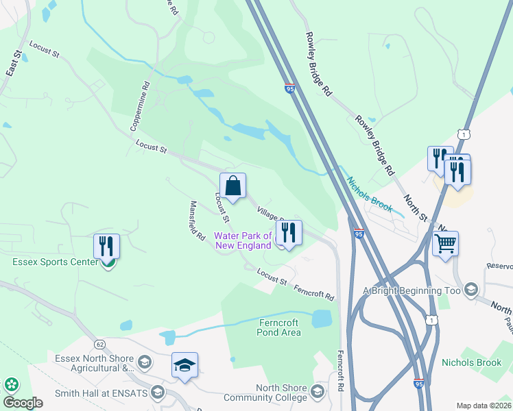 map of restaurants, bars, coffee shops, grocery stores, and more near 38 Village Road in Middleton