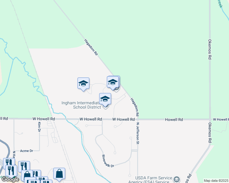 map of restaurants, bars, coffee shops, grocery stores, and more near 611 Hagadorn Road in Mason