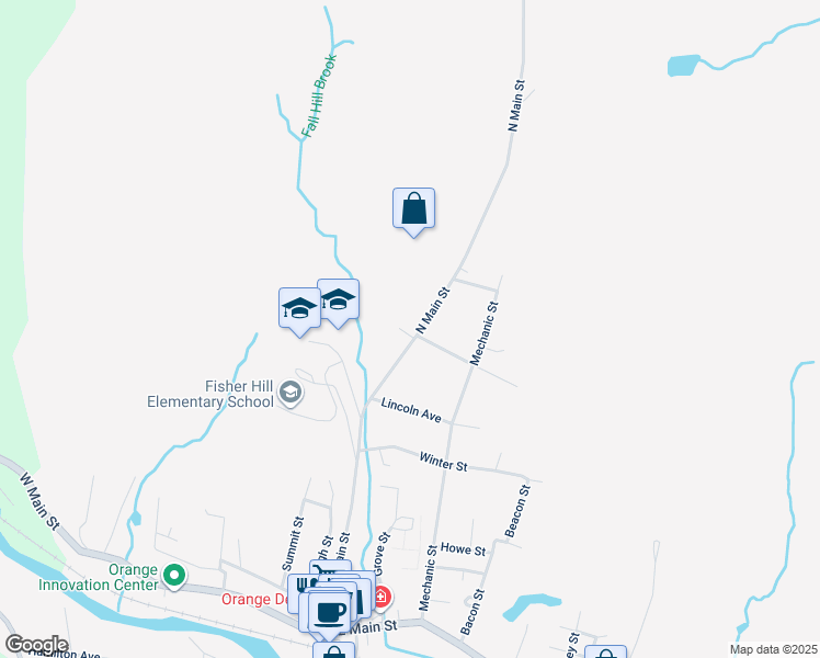 map of restaurants, bars, coffee shops, grocery stores, and more near 281 North Main Street in Orange