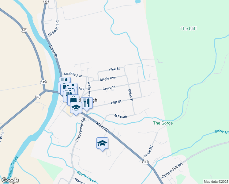 map of restaurants, bars, coffee shops, grocery stores, and more near 162 Grove Street in Middleburgh