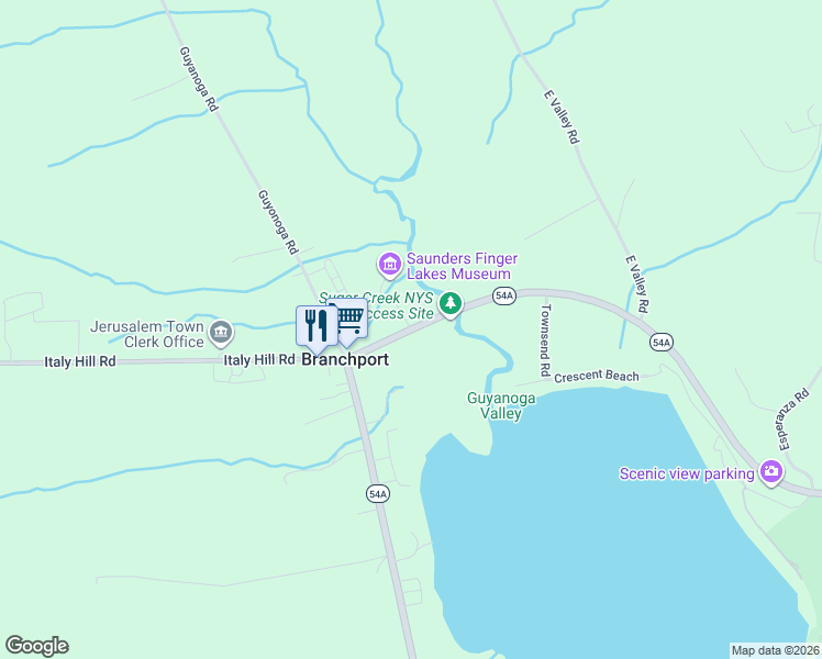 map of restaurants, bars, coffee shops, grocery stores, and more near 175 New York 54A in Branchport