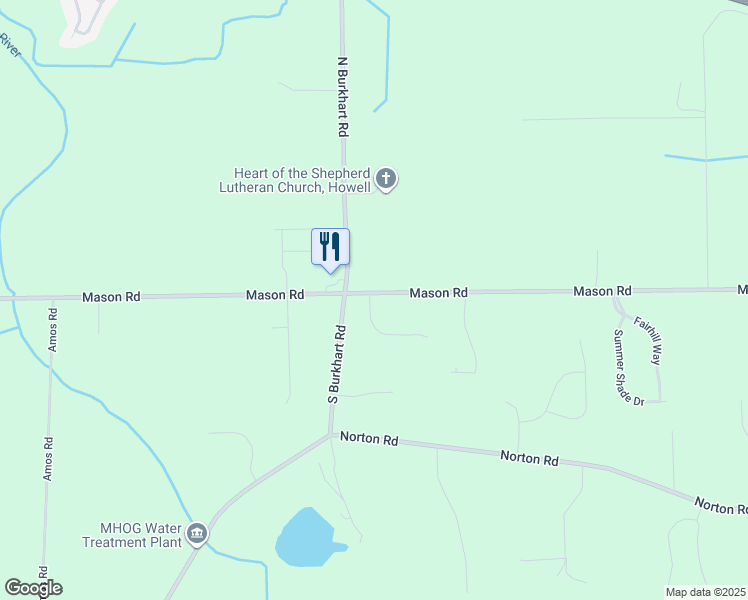 map of restaurants, bars, coffee shops, grocery stores, and more near 3958 West Mason Road in Howell
