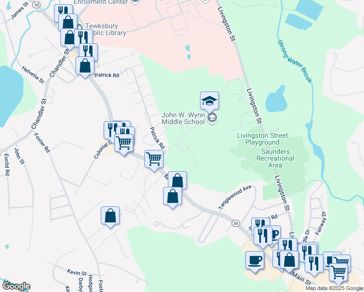 map of restaurants, bars, coffee shops, grocery stores, and more near 100 Balsam Place in Tewksbury