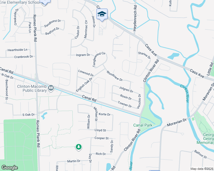 map of restaurants, bars, coffee shops, grocery stores, and more near 40978 East Rosewood Drive in Clinton Township