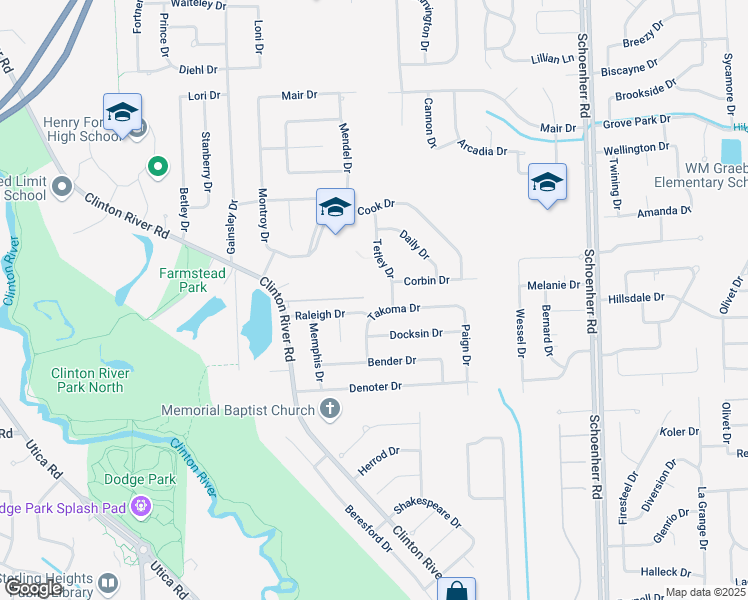 map of restaurants, bars, coffee shops, grocery stores, and more near 41611 Tetley Drive in Sterling Heights