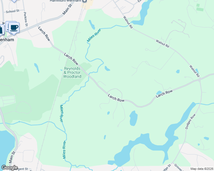 map of restaurants, bars, coffee shops, grocery stores, and more near 89 Larch Row in Wenham