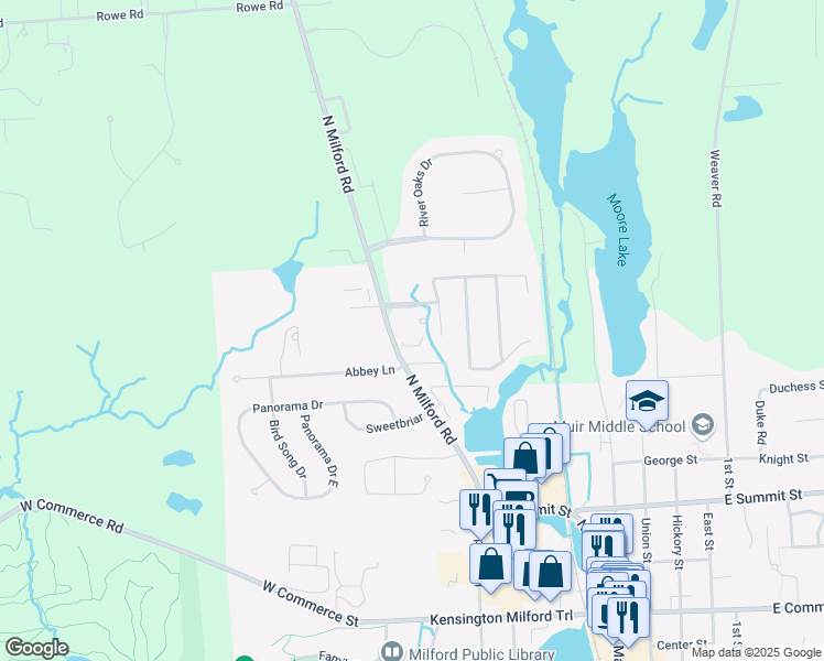 map of restaurants, bars, coffee shops, grocery stores, and more near 700 Napa Valley Drive in Milford Charter Township