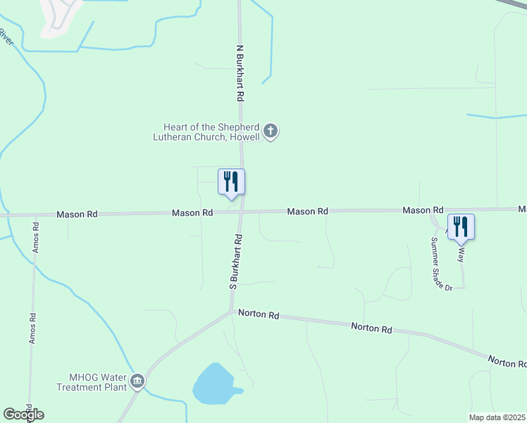 map of restaurants, bars, coffee shops, grocery stores, and more near 3958 West Mason Road in Howell