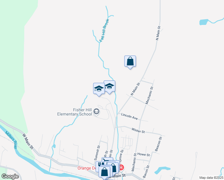 map of restaurants, bars, coffee shops, grocery stores, and more near 59 Dexter Street in Orange