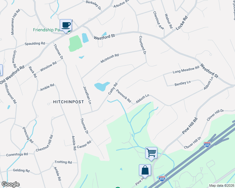 map of restaurants, bars, coffee shops, grocery stores, and more near 8 Pennock Road in Chelmsford