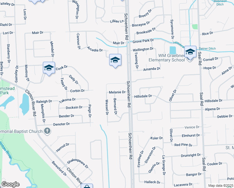 map of restaurants, bars, coffee shops, grocery stores, and more near 13416 Melanie Drive in Sterling Heights