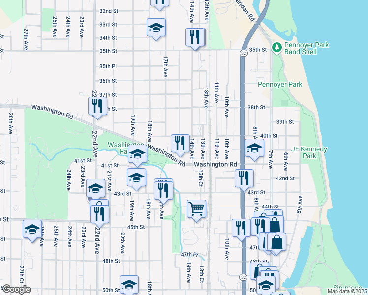 map of restaurants, bars, coffee shops, grocery stores, and more near 4021 16th Ave in Kenosha