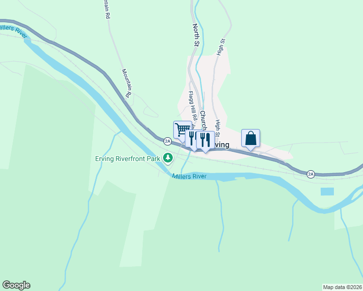 map of restaurants, bars, coffee shops, grocery stores, and more near 6 Mohawk Trail in Erving