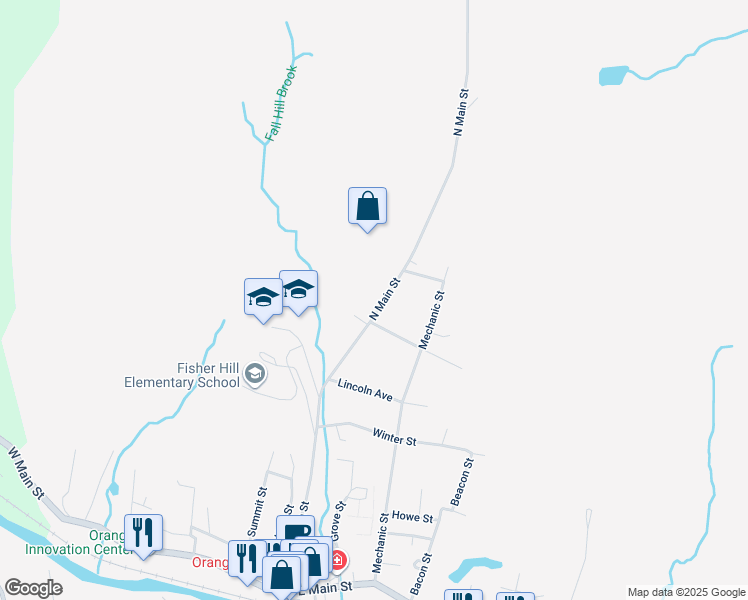 map of restaurants, bars, coffee shops, grocery stores, and more near 281 N Main St in Orange