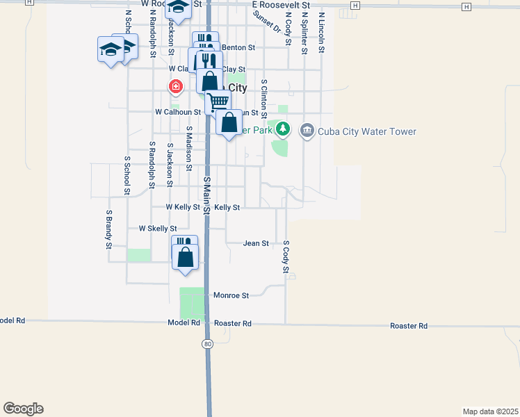 map of restaurants, bars, coffee shops, grocery stores, and more near 420 East Kelly Street in Cuba City