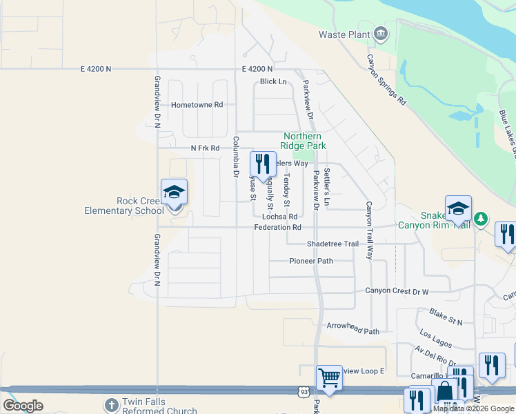 map of restaurants, bars, coffee shops, grocery stores, and more near 681 Lolo Road in Twin Falls