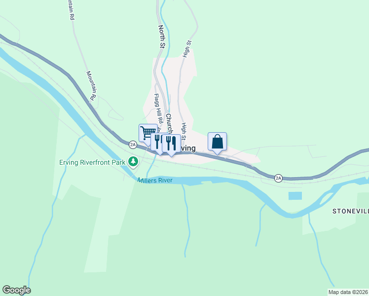 map of restaurants, bars, coffee shops, grocery stores, and more near in Erving