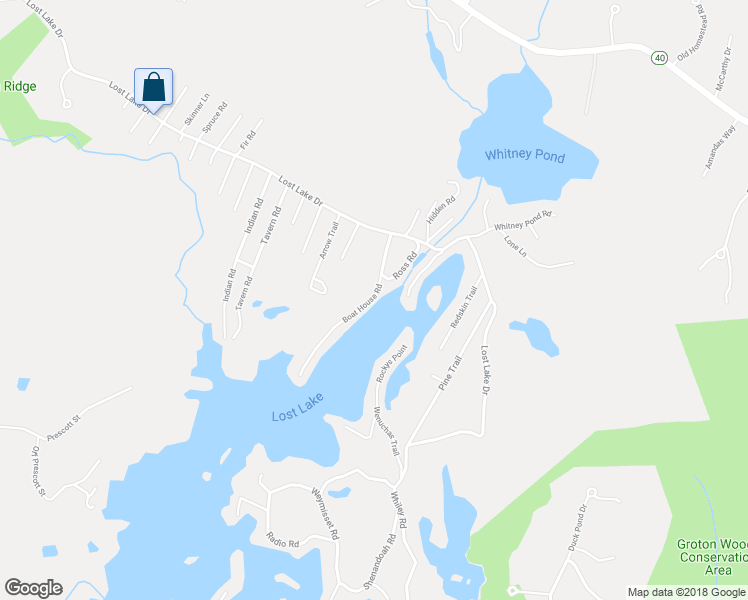 map of restaurants, bars, coffee shops, grocery stores, and more near 37 Boat House Road in Groton