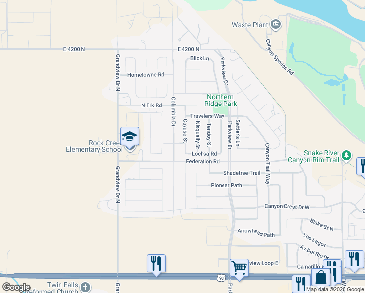 map of restaurants, bars, coffee shops, grocery stores, and more near 681 Lolo Road in Twin Falls