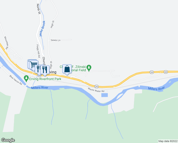 map of restaurants, bars, coffee shops, grocery stores, and more near 21 Prospect Street Extension in Erving