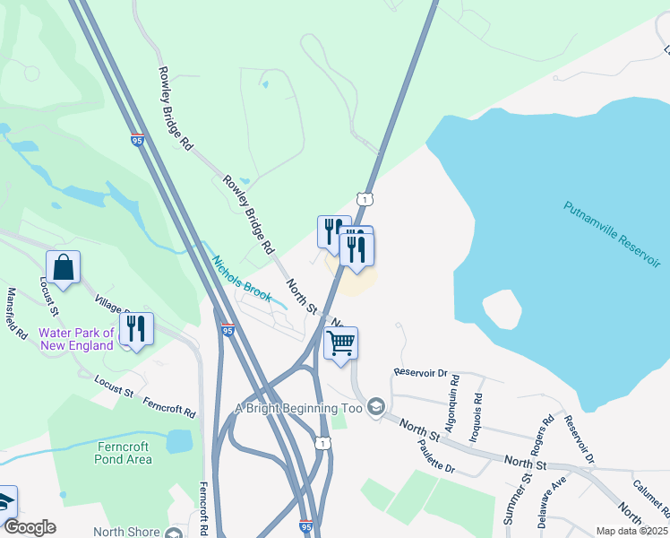 map of restaurants, bars, coffee shops, grocery stores, and more near 460 Newbury Street in Danvers
