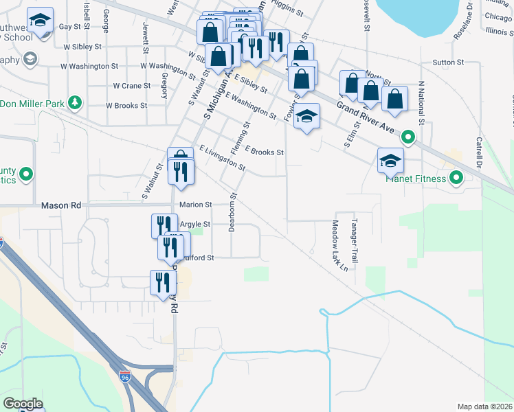 map of restaurants, bars, coffee shops, grocery stores, and more near 300-326 Argyle Street in Howell