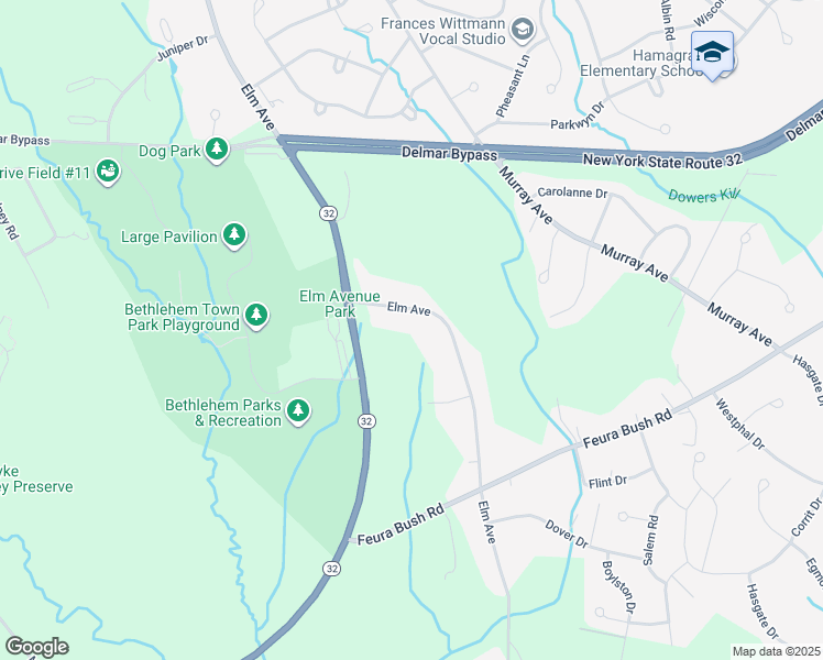 map of restaurants, bars, coffee shops, grocery stores, and more near 281 Elm Avenue in Delmar