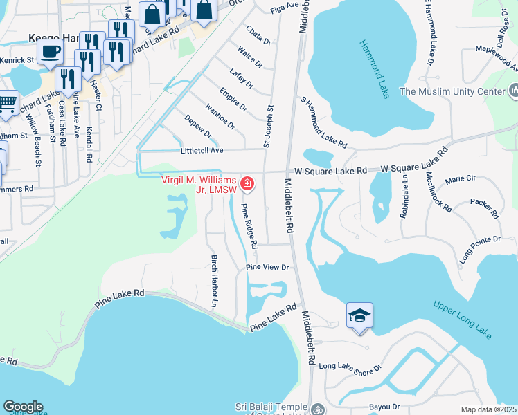 map of restaurants, bars, coffee shops, grocery stores, and more near 2618 Saint Joseph Street in West Bloomfield Township