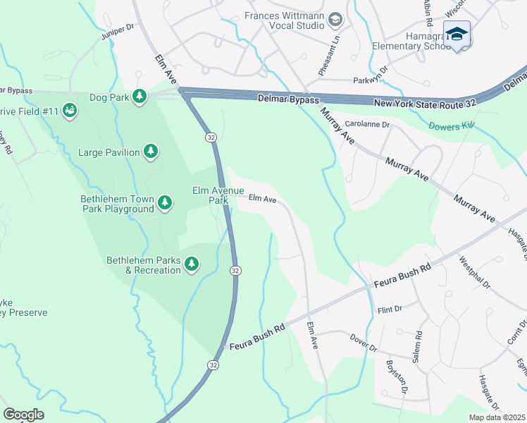 map of restaurants, bars, coffee shops, grocery stores, and more near 281 Elm Avenue in Delmar