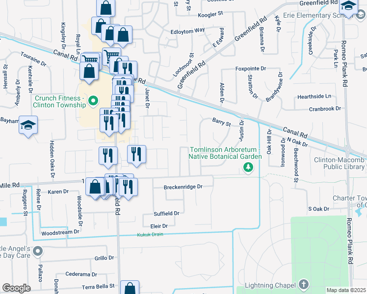 map of restaurants, bars, coffee shops, grocery stores, and more near Hampshire in Charter Township of Clinton