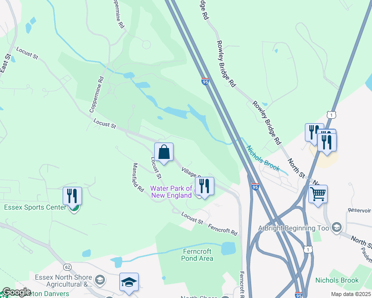 map of restaurants, bars, coffee shops, grocery stores, and more near 38 Village Road in Middleton