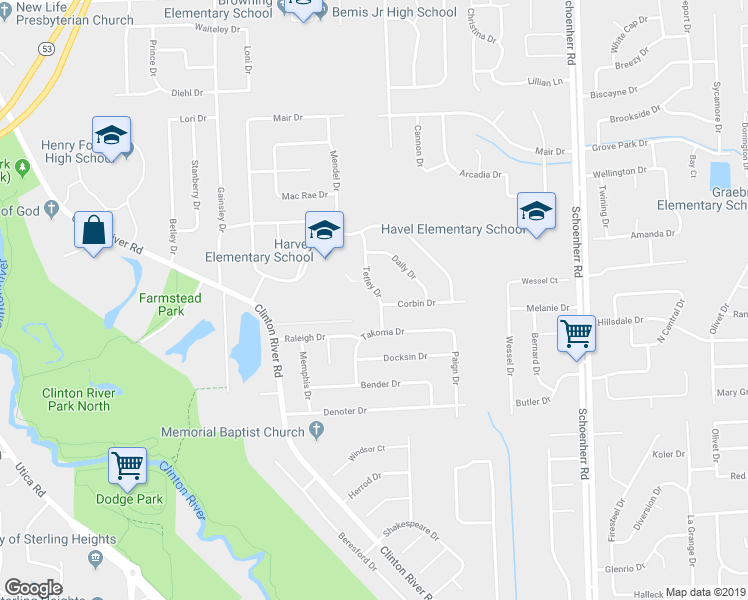 map of restaurants, bars, coffee shops, grocery stores, and more near 41611 Tetley Drive in Sterling Heights
