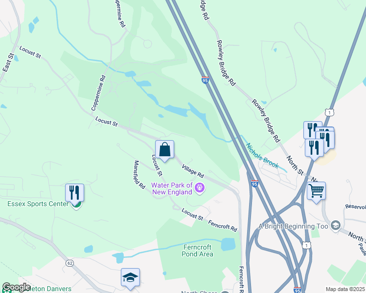 map of restaurants, bars, coffee shops, grocery stores, and more near 38 Village Road in Middleton