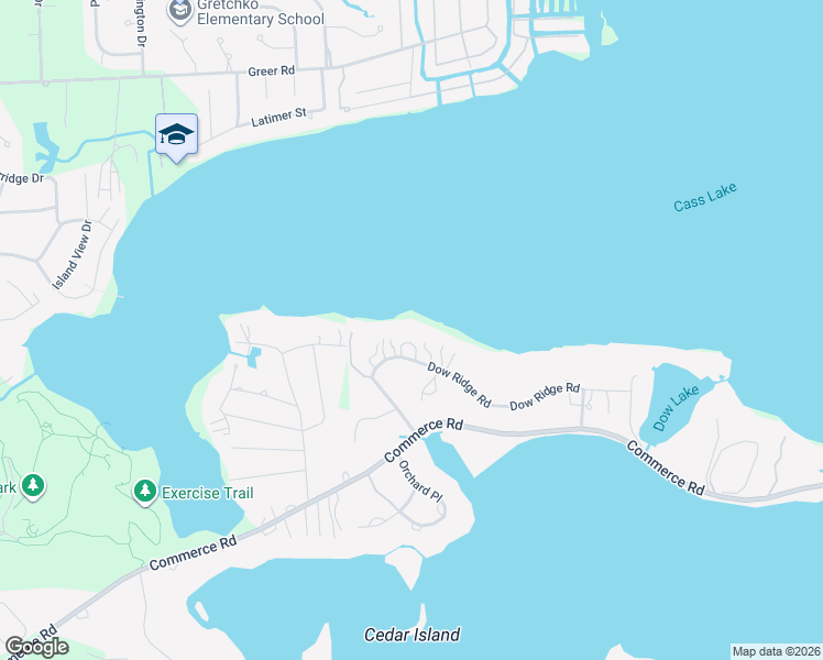 map of restaurants, bars, coffee shops, grocery stores, and more near 4740 Dow Ridge Road in West Bloomfield Township