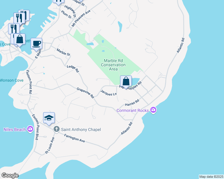map of restaurants, bars, coffee shops, grocery stores, and more near 4 Jacques Lane in Gloucester
