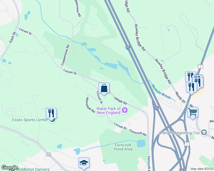 map of restaurants, bars, coffee shops, grocery stores, and more near 36 Village Road in Middleton