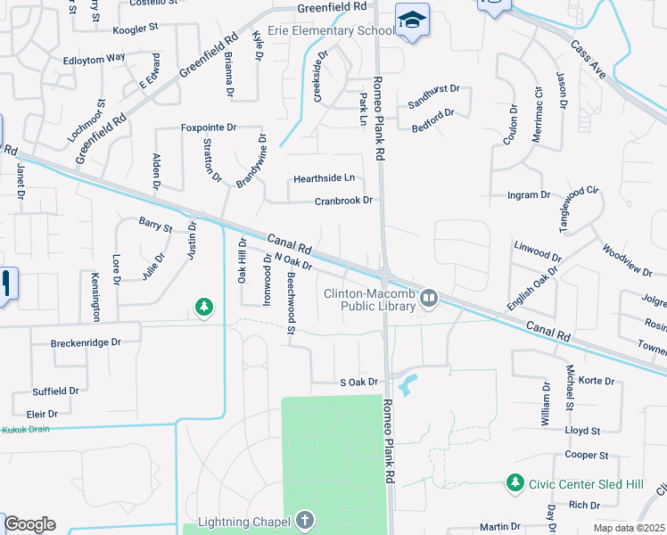 map of restaurants, bars, coffee shops, grocery stores, and more near 18307 North Oak Drive in Clinton Township
